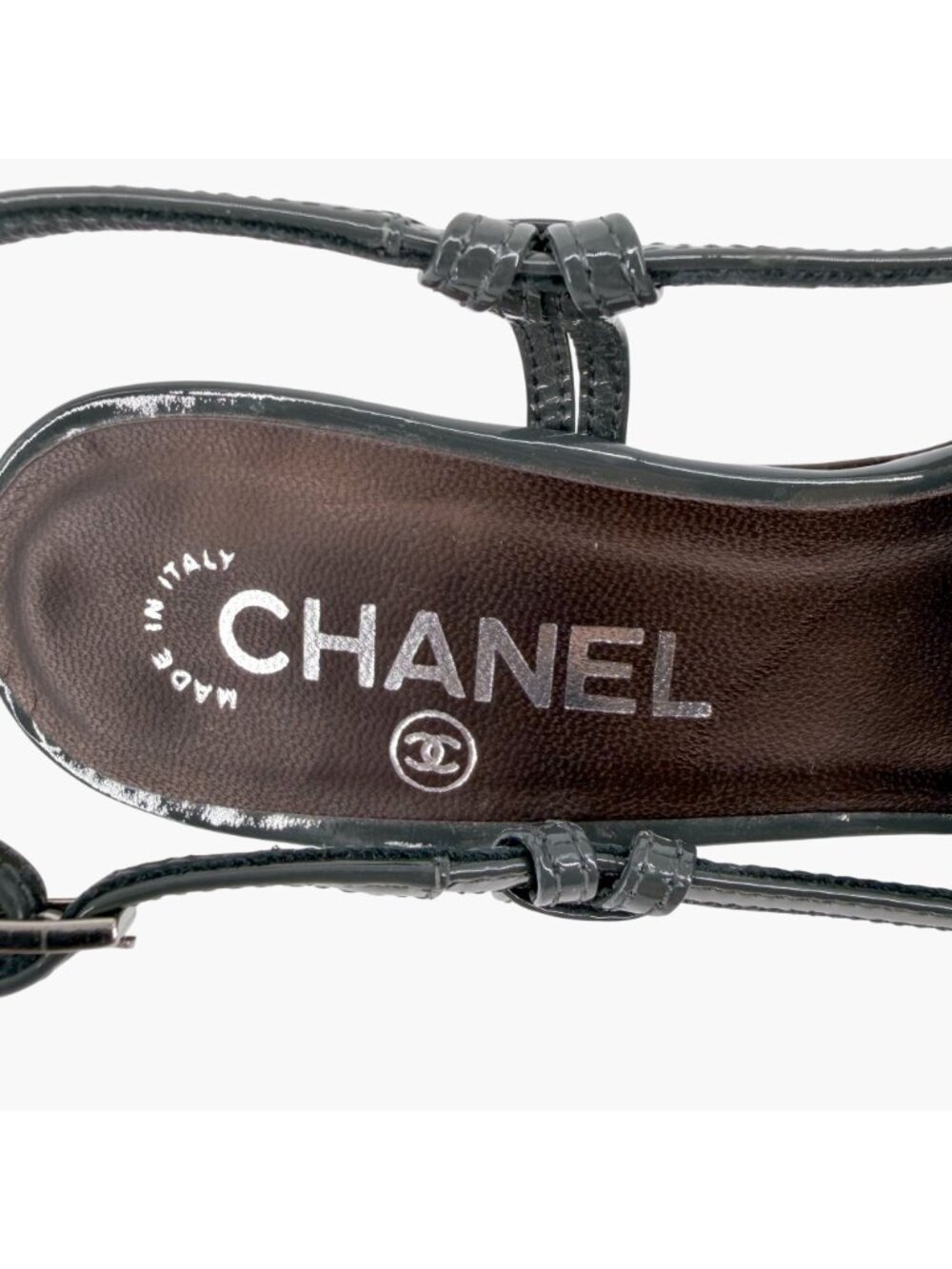 Chanel Gray Burgundy Patent Cap Toe Slingback Platform Pumps Size 37.5 US 6.5–7 - Picture 14 of 15